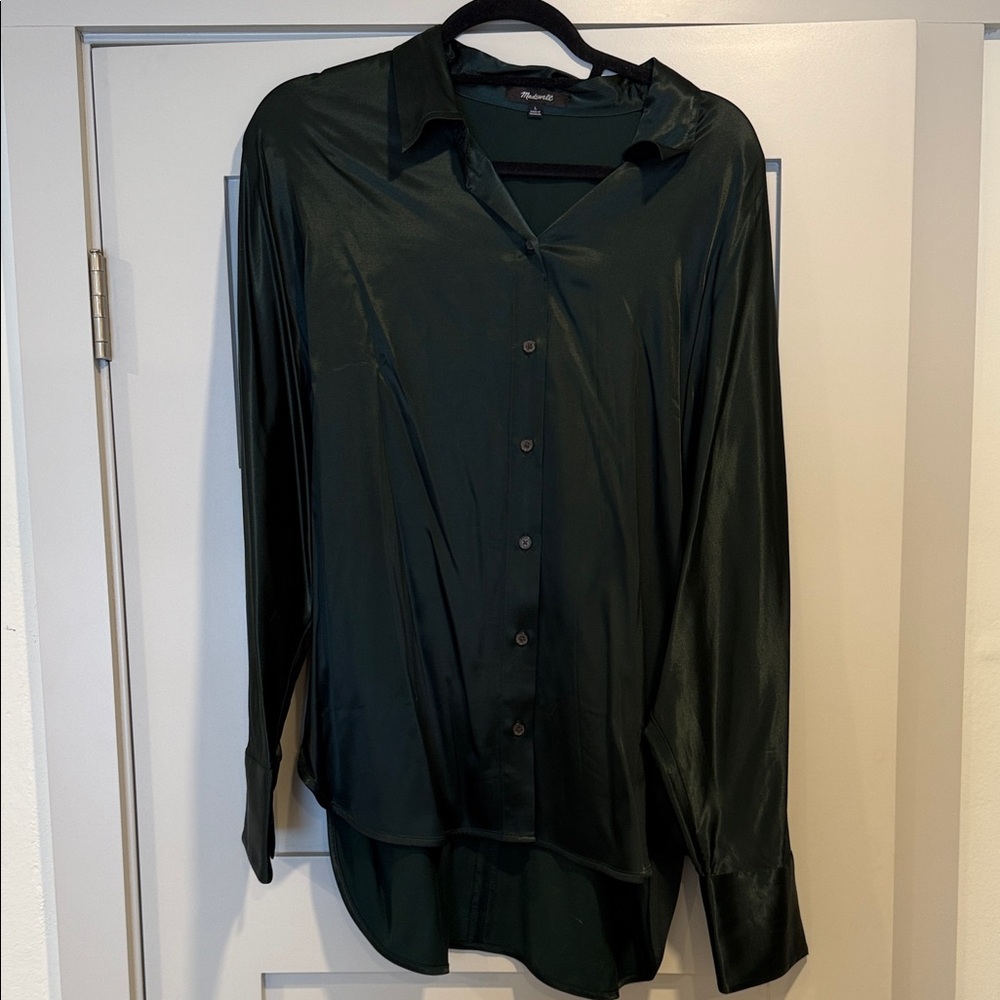 Madewell Green Silk Button-up